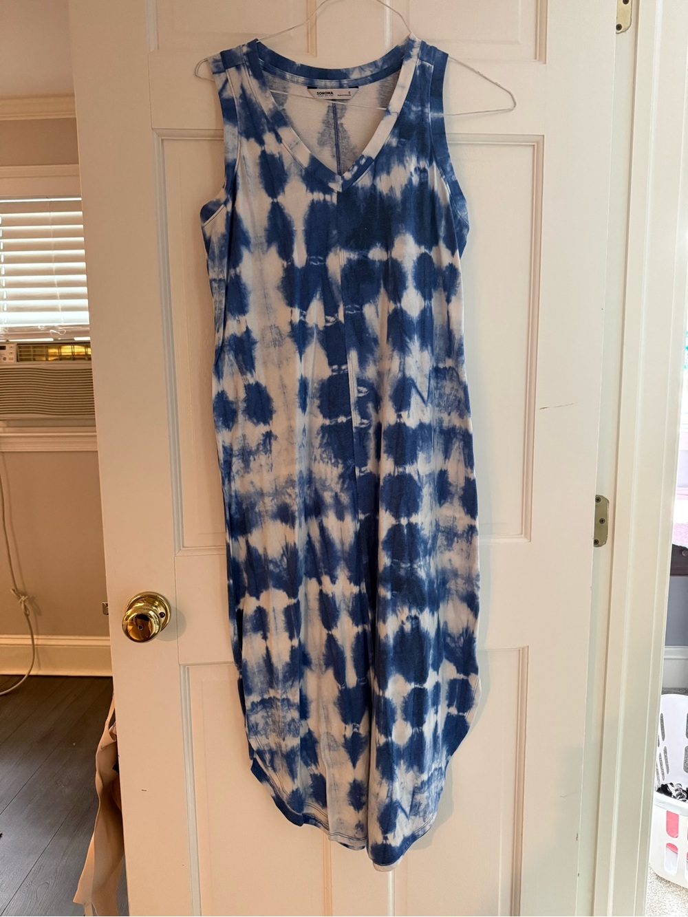 SONOMA WOMENS BLUE & WHITE TIE DYE MIDI TANK DRESS - SIZE SMALL